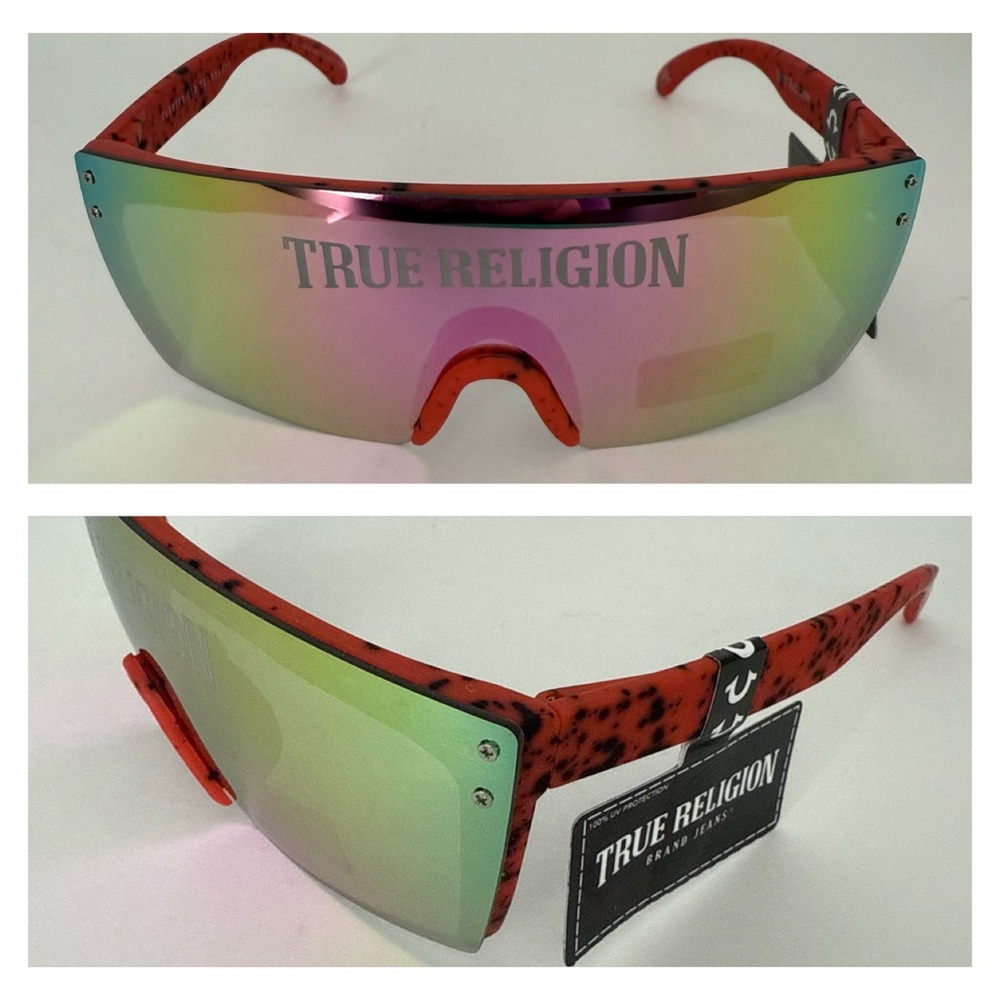 NEW TRUE RELIGION Shield Mirror Rimless Sunglasses Red Pink Green